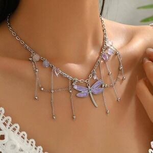 purple dangle boho animal dragonfly‎ summer vacation necklace